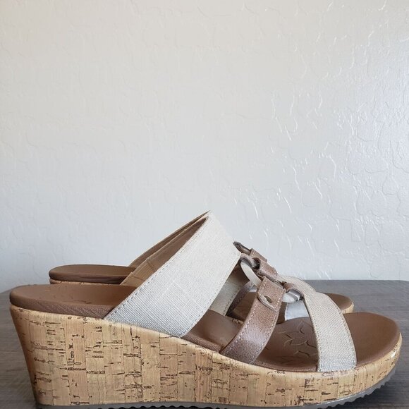 Skechers Beverlee Sail Away Slip-On Canvas Wedge Sandals Natural Size Women's 10 - Picture 1 of 11